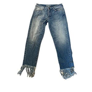 ONLY Denim Jean Women’s 28 Fringe Bottom Light Wash Mid Rise Cropped